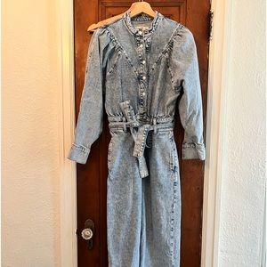 Mango Denim Poofy Sleeve Jumpsuit